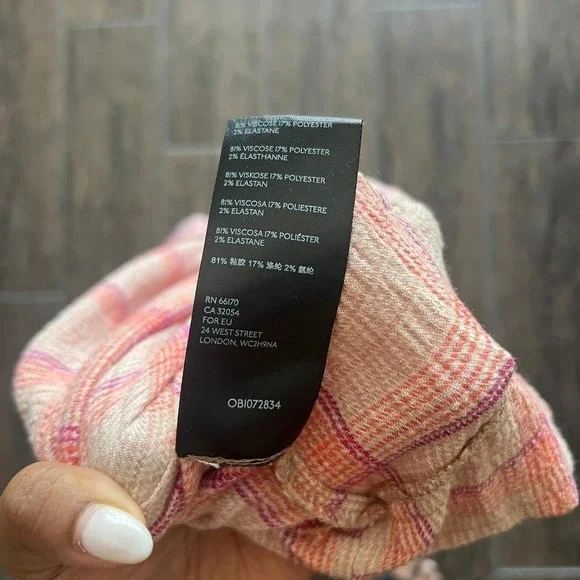 We The Free Pink Free People Plaid Wrap‎ Shirt L - Picture 6 of 6